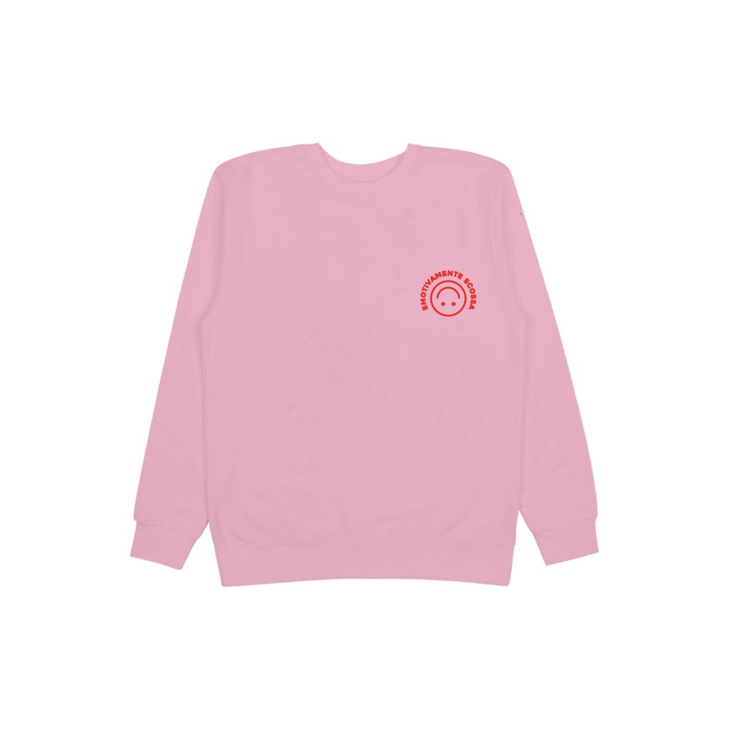felpa Emotivamente Scossa girocollo rosa con smile 